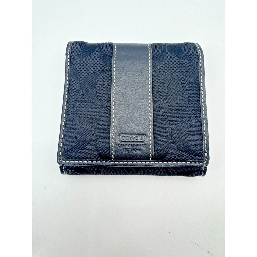 Vintage Coach Compact Black Wallet Signature Logo Canvas Leather Trim Snap Close